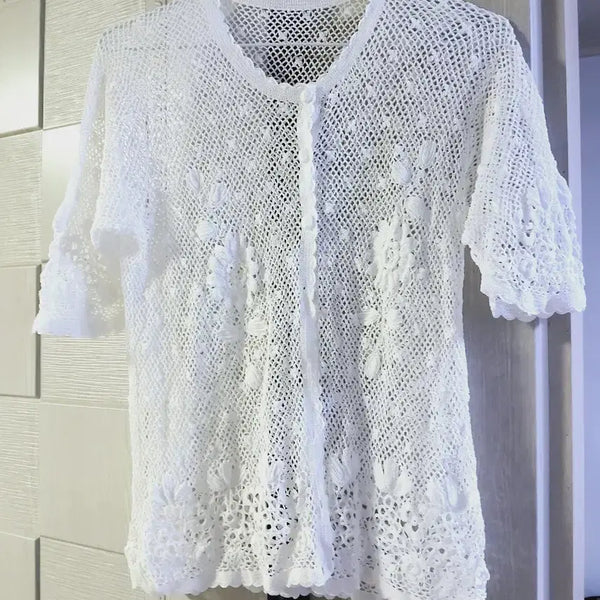 [BUNJANG] Hand-knitted White Cardigan / 화이트 손뜨개 가디건