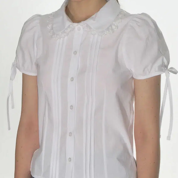 [BUNJANG] Crank Pintuck Lace Collar Blouse White / 크랭크 핀턱 레이스 카라 블라우스 화이트