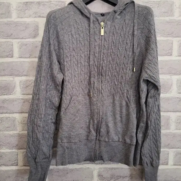 [BUNJANG] Cable Knit Hooded Zip-Up Cardigan - Grey, Size 55 / 그레이 후드 케이블 집업가디건55/알뜰한여우