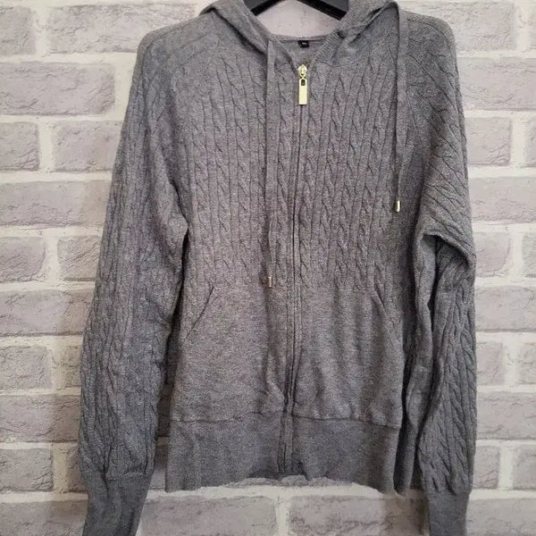 [BUNJANG] Cable Knit Hooded Zip-Up Cardigan - Grey, Size 55 / 그레이 후드 케이블 집업가디건55/알뜰한여우