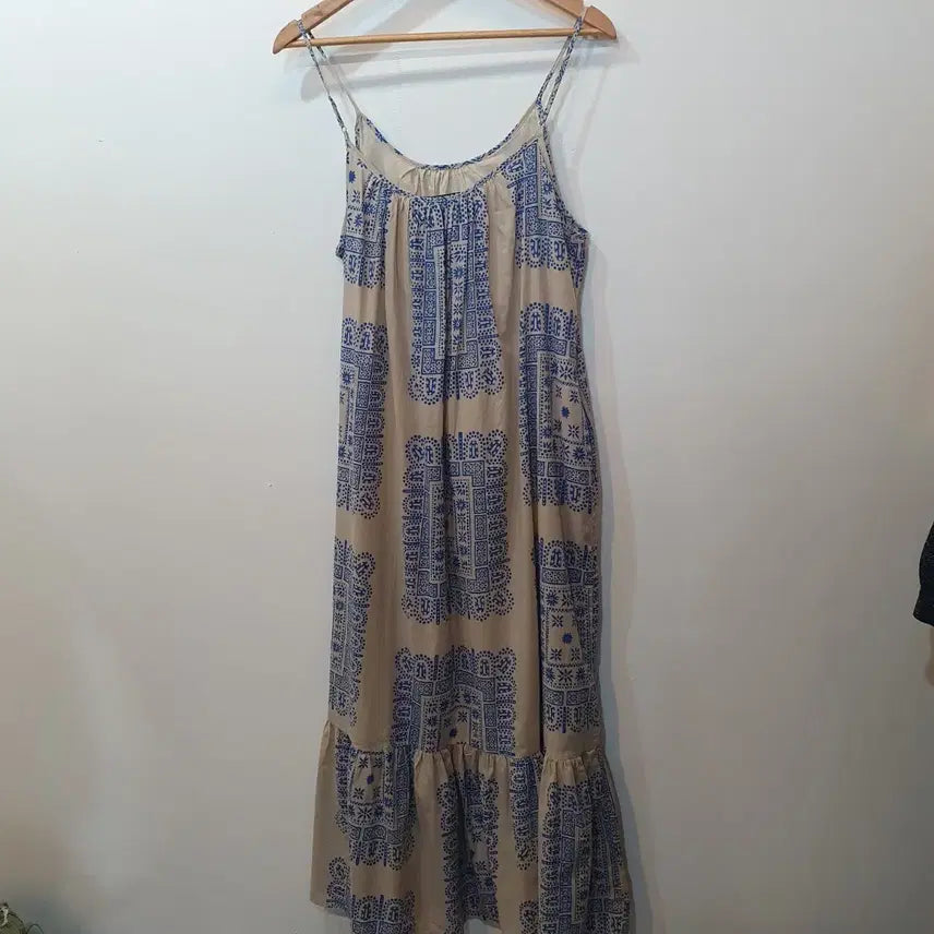 [BUNJANG] Mud Blue Ethnic Strap Dress (Made in Korea) / 머드 블루 에스닉 끈 원피스 made in korea