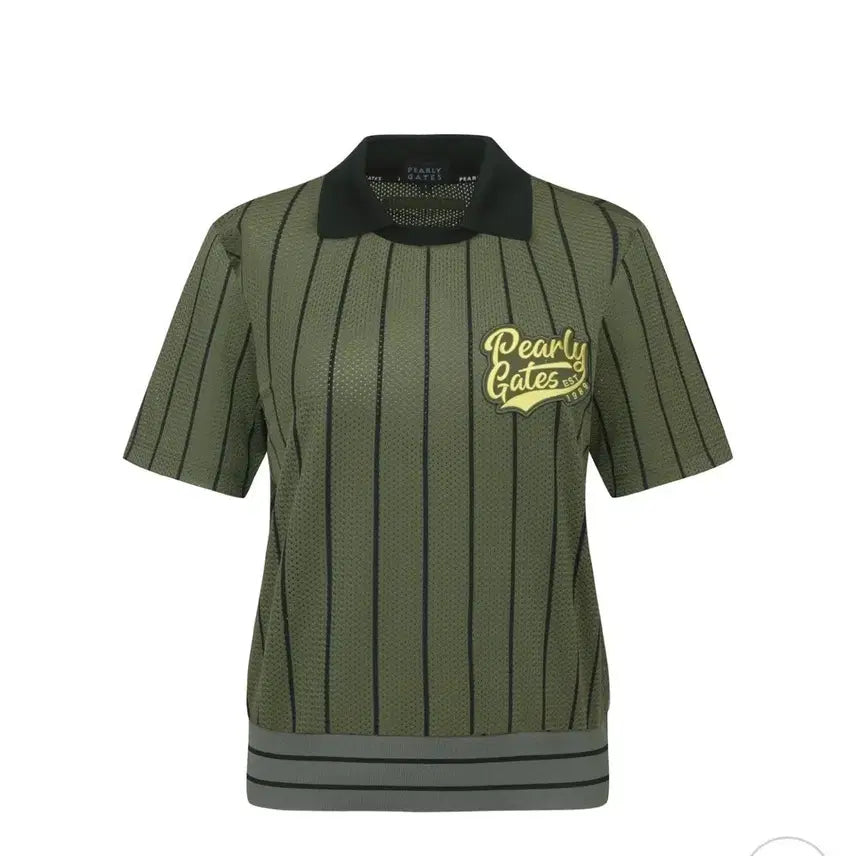 [BUNJANG] Paragates Women's Striped Mesh Collar T-shirt / 파리게이츠여성스트라이프매쉬카라티셔츠1(55반)