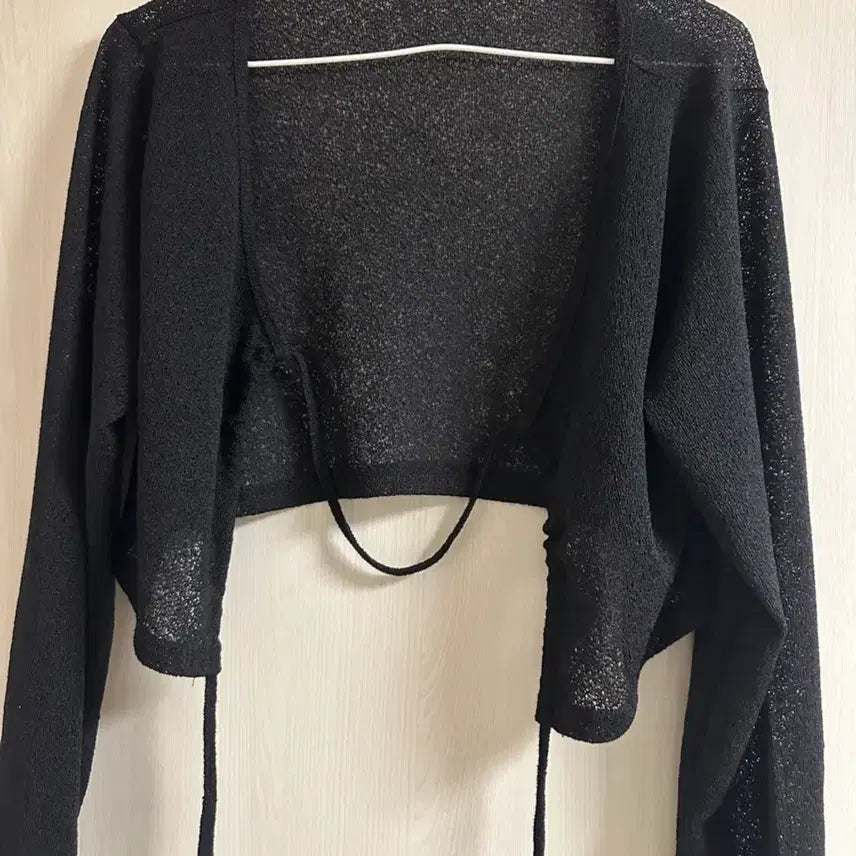 [BUNJANG] Black See-Through Knit Crop Cardigan / 블랙 시스루 니트 크롭 가디건