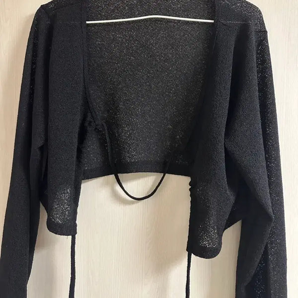 [BUNJANG] Black See-Through Knit Crop Cardigan / 블랙 시스루 니트 크롭 가디건