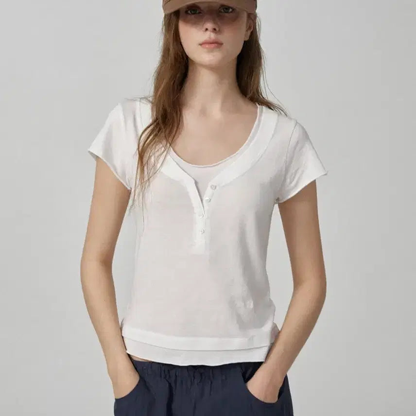 [BUNJANG] TheBarnet Noah Slim Layered Tee White / 새상품) 더바넷 노아 슬림 레이어드티 화이트