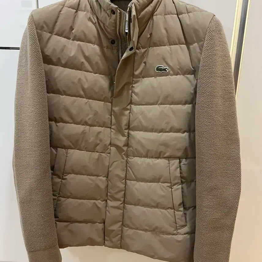 [BUNJANG] Lacoste Beige Knit Padded Jacket (Size 100-103) / 라코스테 베이지 니트패딩 100~103