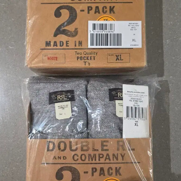 [BUNJANG] RRL 2-Pack Pocket T-Shirt XL White/Gray / RRL(더블알엘) 2팩 포켓 티셔츠 XL 화이트/그레이