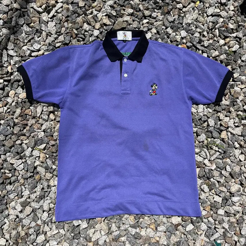 [BUNJANG] Disney Mickey Embroidered Color-Block Polo T-Shirt / DISNEY 미키 자수 배색 폴로티 (실측확인)