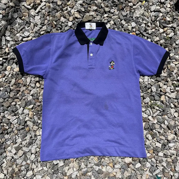 [BUNJANG] Disney Mickey Embroidered Color-Block Polo T-Shirt / DISNEY 미키 자수 배색 폴로티 (실측확인)