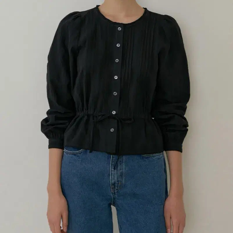 [BUNJANG] Seoul Jacquard Pintuck Blouse - Black / 바배가능)링서울 자카드 핀턱 블라우스 블랙