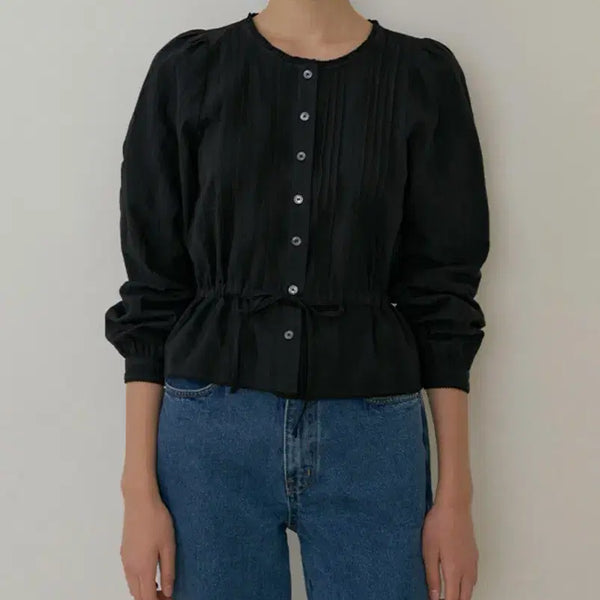 [BUNJANG] Seoul Jacquard Pintuck Blouse - Black / 바배가능)링서울 자카드 핀턱 블라우스 블랙