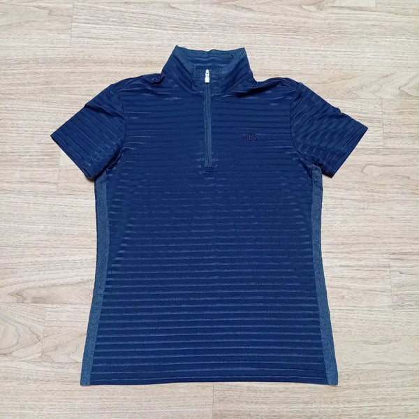 [BUNJANG] Fila Golf Women's Half-Zip Short-Sleeve T-Shirt Navy Stripe / 휠라골프티 90 여성반집업반팔티