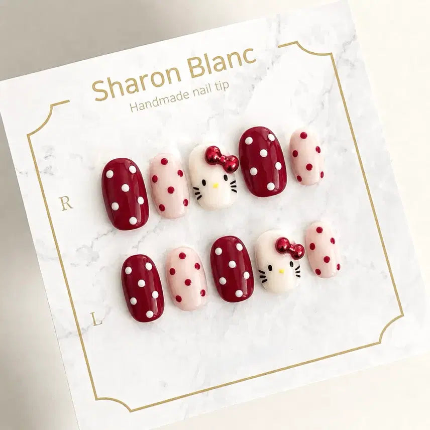 [BUNJANG] Sharon Blanc Dot Nail Tips (15 Shapes) / 세로키티 도트 네일팁 / 15종 쉐입
