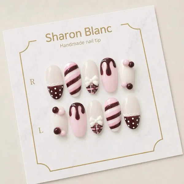 [BUNJANG] Strawberry Chocolate Nail Tips - 15 Shape Options / 딸기 초코 네일팁 / 15종 쉐입