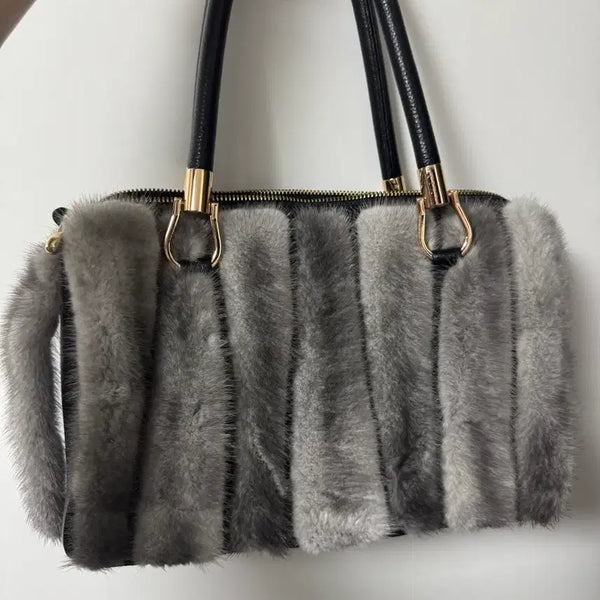 [BUNJANG] Mink Fur Stripe Shoulder Bag / 밍크 퍼 스트라이프 숄더백
