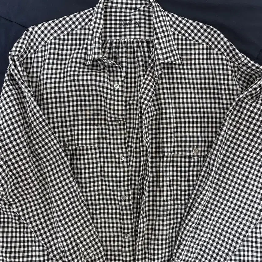 [BUNJANG] Porter Classic Linen Gingham Check Roll-Up Shirt BLACK M / 포터클래식 롤업 린넨 깅엄 체크셔츠 BLACK