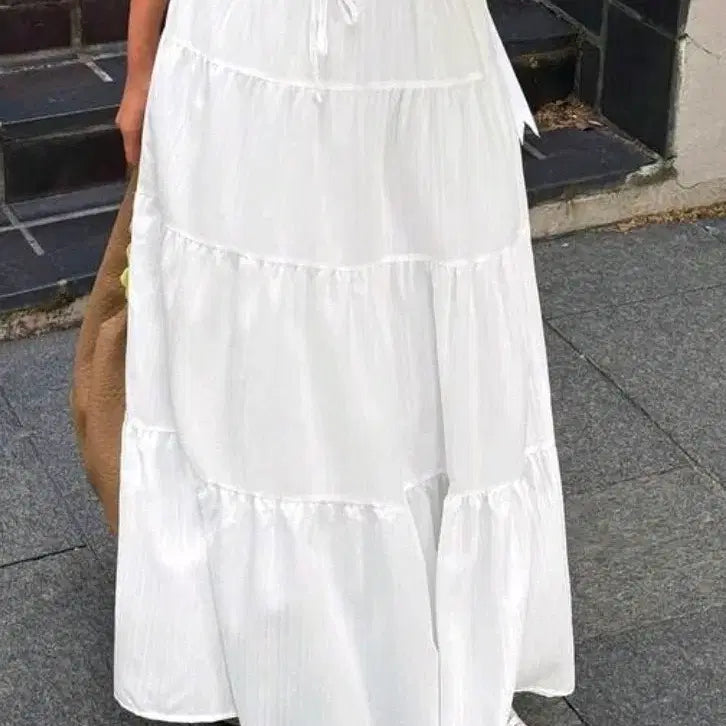 [BUNJANG] White Tiered Maxi Skirt / 화이트 캉캉 롱 스커트(새상품)