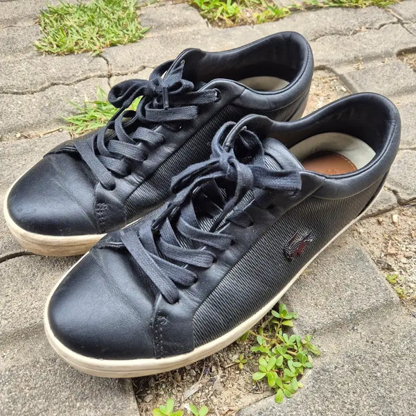 [BUNJANG] Lacoste Black Leather Sneakers / 라코스테 블랙 가죽 스니커즈