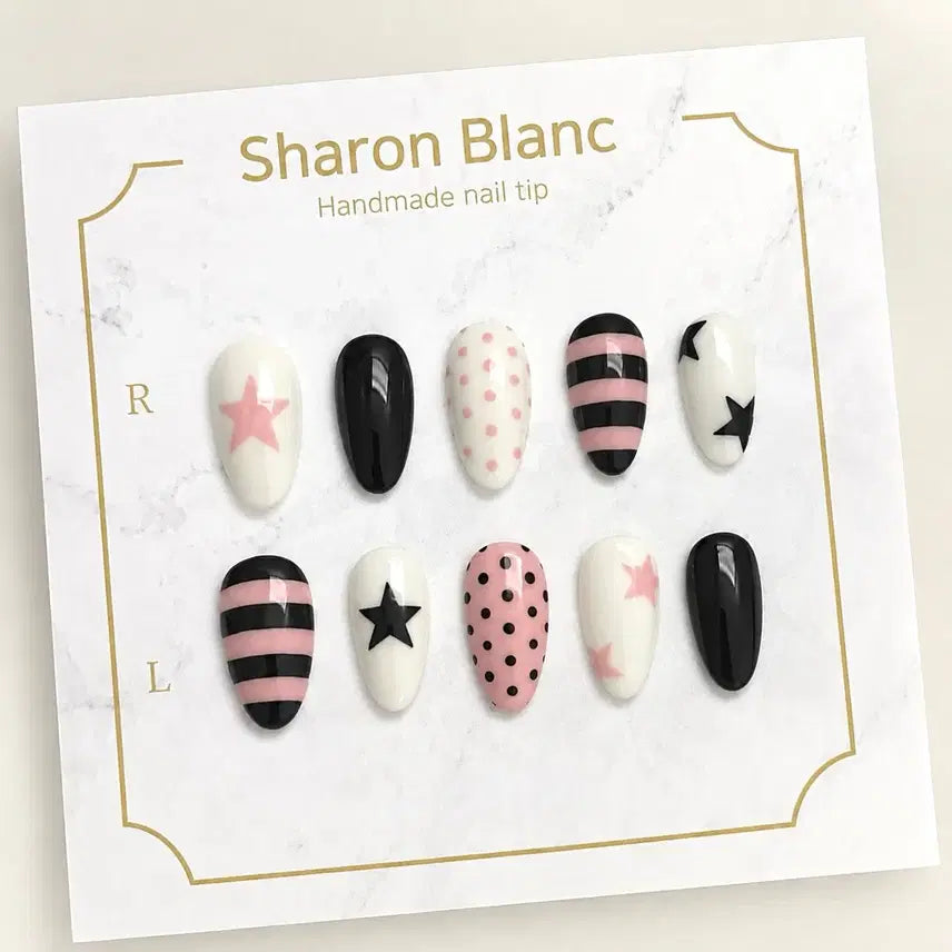 [BUNJANG] Sharon Blanc Striped Nail Tips / 단가라 별 네일팁 / 15종 쉐입