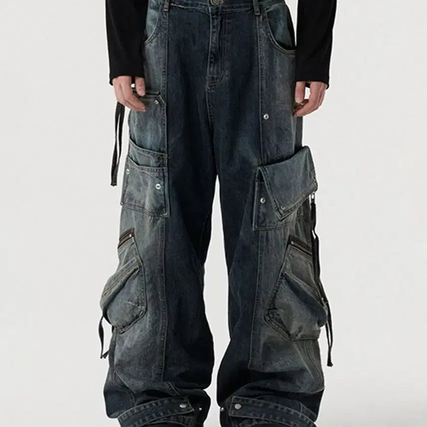 [BUNJANG] DNSR Two Face Multi Cargo Denim Pants - Size S / 디앤에스알 DNSR 투페이스 멀티 카고 팬츠 데님 청바지 S