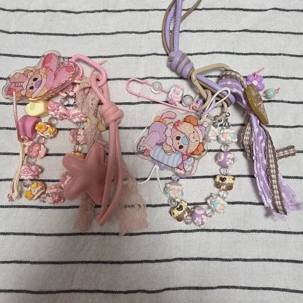 [BUNJANG] Baby Character Beaded Strap Set (Pink & Purple) / 베이비쓰리 스트랩