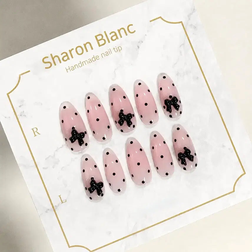 [BUNJANG] Pink Dot Nail Tips - 15 Shapes / 핑크 도트 네일팁 / 15종 쉐입