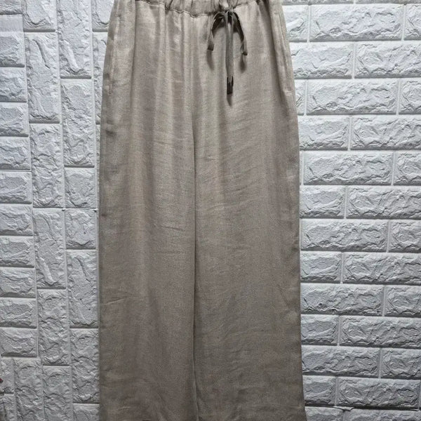 [BUNJANG] 100% Linen Herringbone Wide Pants - Beige / 고퀄 린넨100헤링본 와이드 팬츠 베이지