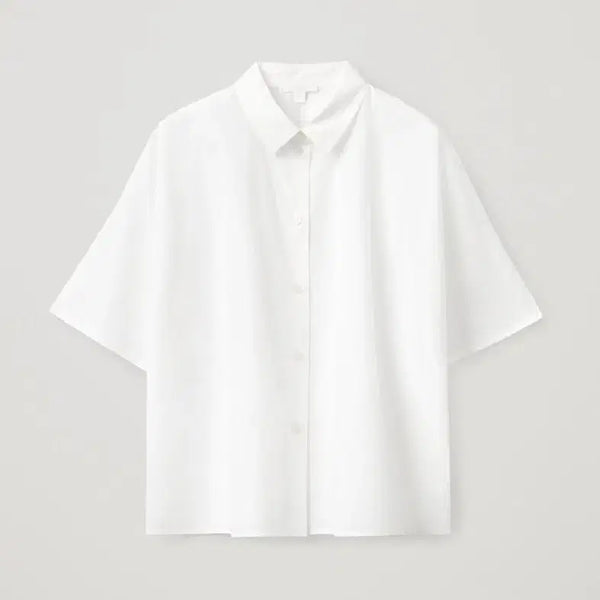 [BUNJANG] COS Boxy Short Sleeve Shirt (White, Blue) / Cos 박시 쇼트 슬리브 셔츠 (화이트, 블루)