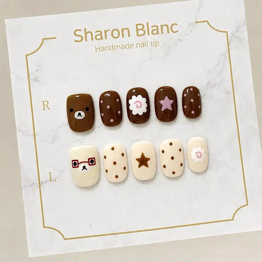 [BUNJANG] KoreStyle Rilakkuma Korilakkuma Nail Tips Set / 안경 리락쿠마 코리락쿠마 네일팁 / 15종 쉐입