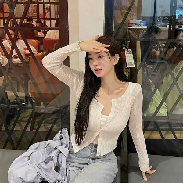 [BUNJANG] Kaindami Slim Knit In&Out Cardigan Ivory / 카인다미 슬림니트 인앤아웃 가디건 아이보리