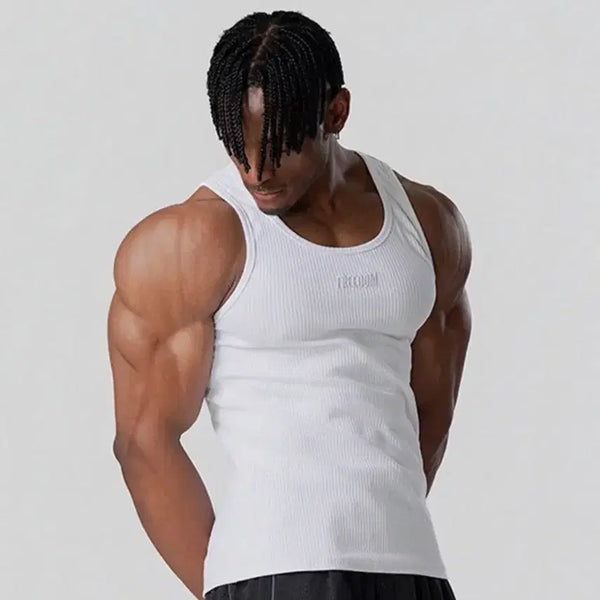 [BUNJANG] Freedom Lettering Small Logo Ribbed Muscle Fit Tank Top White 2XL / 프리덤 레터링 스몰로고 골지 머슬핏 나시 화이트 2XL 헬스 짐웨어