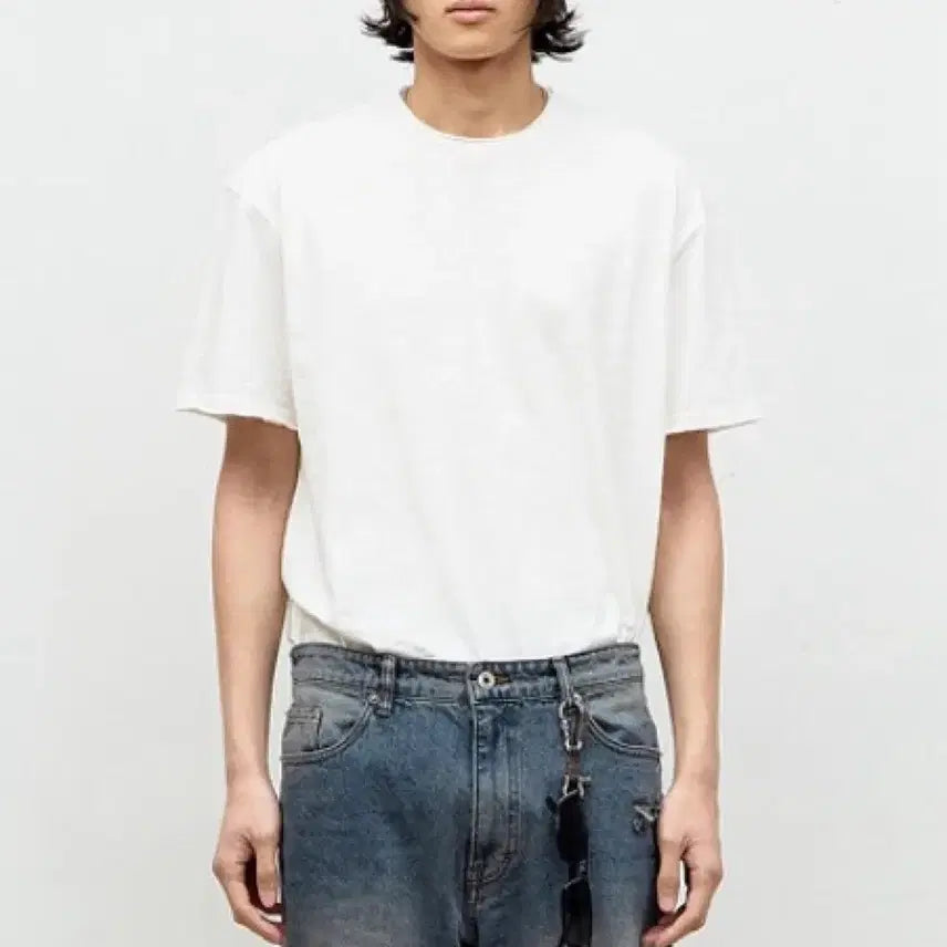 [BUNJANG] COER Low-Cut Cotton Sleeve T-Shirt Off White L / 쿠어 로우컷 코튼 슬리브 반팔 티셔츠 오프화이트 L(100~105사이즈