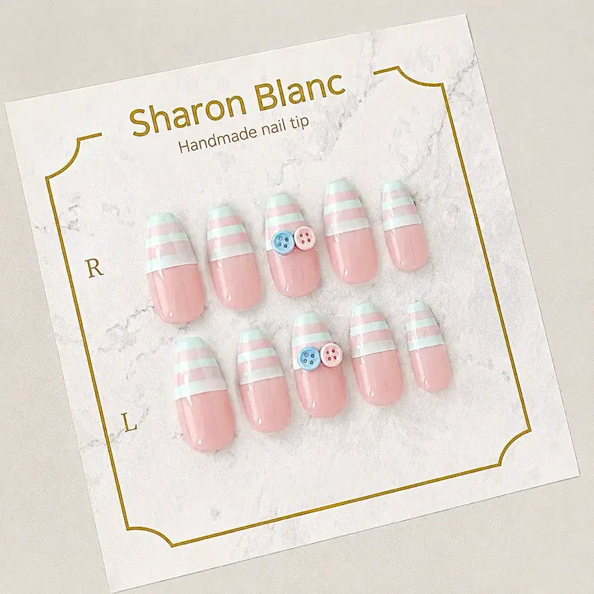 [BUNJANG] Striped Button Nail Tips (15 Shapes) / 단가라 단추 네일팁 / 15종 쉐입