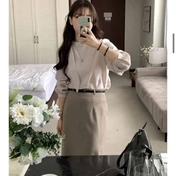 [BUNJANG] Ribbon Tie Blouse - Pink / 1번착용 리본타이블라우스 연핑크 / 데일리룩