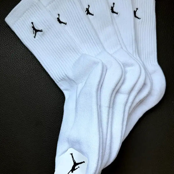 [BUNJANG] Jordan Double Cushion Crew Socks 5-Pair Set - White / 조던 양말 이중쿠션  5켤레세트 흰색