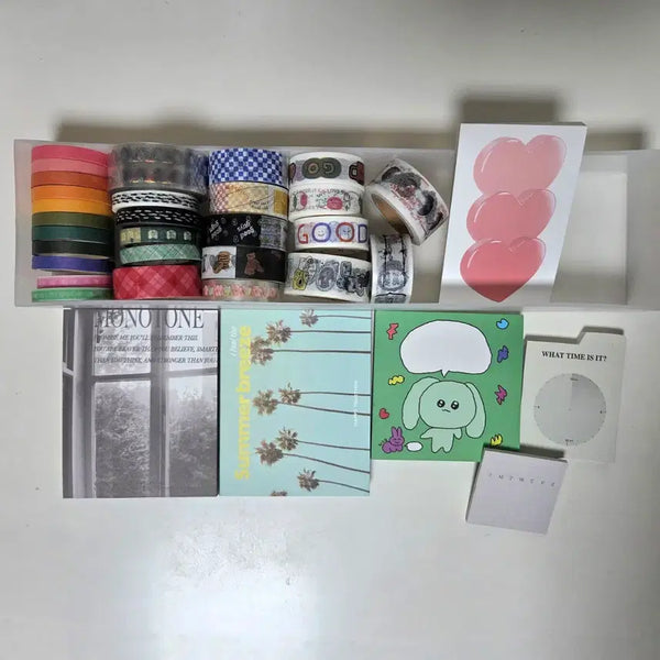 [BUNJANG] Masking Tape & Memo Pad Bundle for Journaling and Crafts / 마테 27개+메모지 6개 처분 마스킹테이프 떡메 다이어리 다꾸처분
