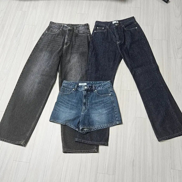 [BUNJANG] Eight Seconds & Oz Bridge Bundle Set - Wide Leg Jeans, Denim Shorts, Semi-Bootcut Jeans (Size M) / 청바지 일괄 3장