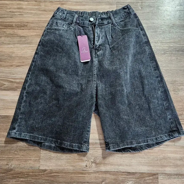 [BUNJANG] Stephanie Denim Wide Short Pants Black / 스테파니 데님 와이드 숏 팬츠 블랙