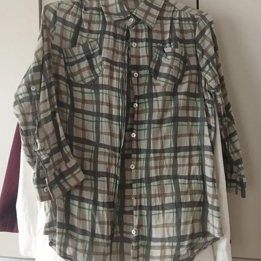 [BUNJANG] Women's Checkered Linen Blend Shirt / 살안타템 얇은 셔츠