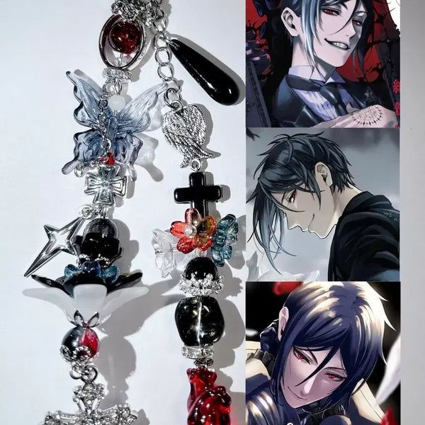 [BUNJANG] Black Butler Sebastian Inspired Beaded Charm Keychain Bookmark / 흑집사 세바스찬 st 비즈 키링 가방 고리 책갈피 키체인
