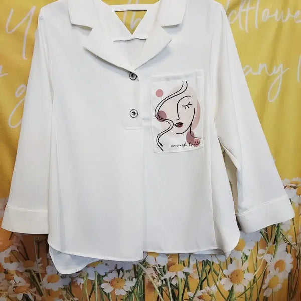 [BUNJANG] S'I Printing White Blouse / 55S]       S'I  프린팅 화이트블라우스
