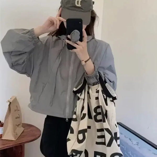 [BUNJANG] Hooded Windbreaker Jacket - Gray / 후드 바람막이 회색 그레이