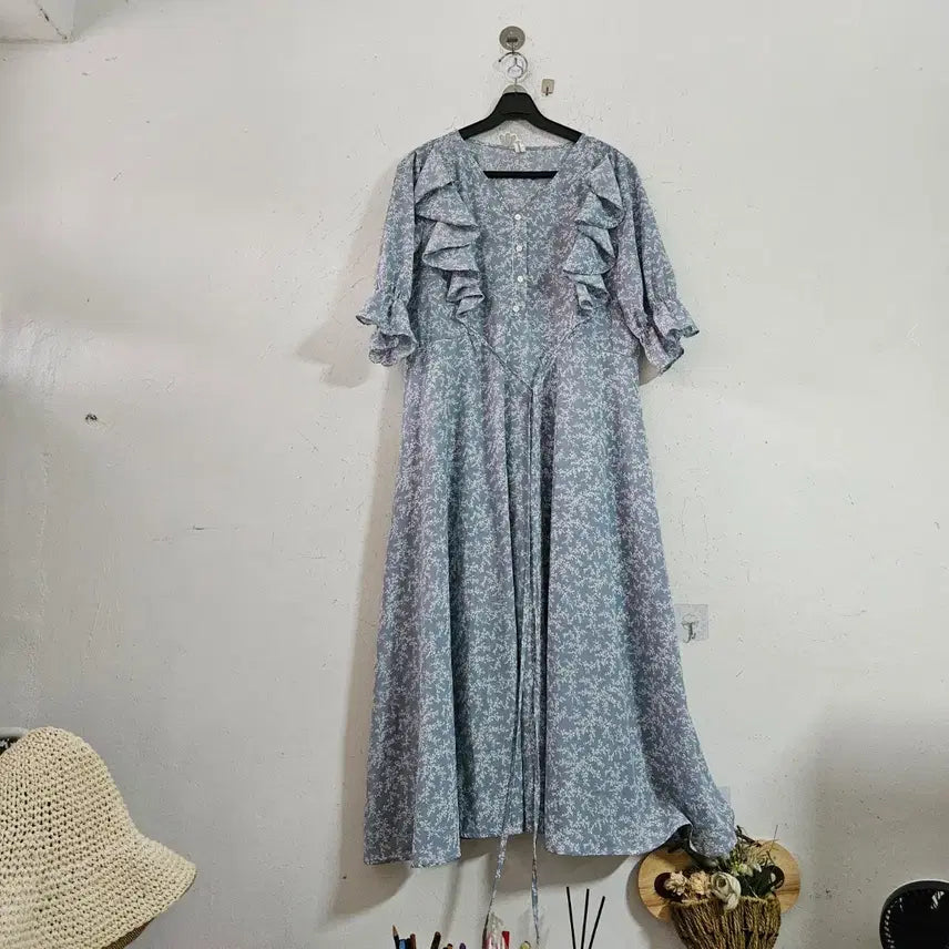 [BUNJANG] Chiffon Ruffle Floral Long Dress / 쉬폰 프릴 꽃무늬 롱 원피스