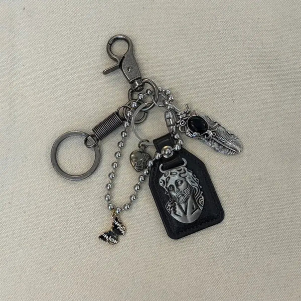 [BUNJANG] Vintage Jesus Motif Cross Leather Keyring / 토곰아비 블랙 크로스 빈티지 키링