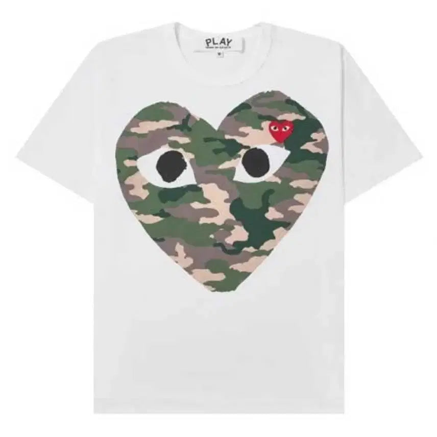 [BUNJANG] Comme des Garçons Play Camouflage Heart T-Shirt White / 플레이 꼼데가르송 카모플라주 하트 티셔츠