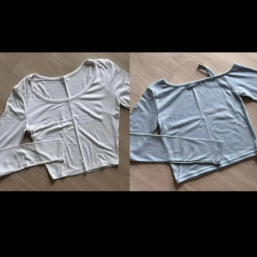 [BUNJANG] Round Neck Slim Long Sleeve T-shirt 2-Piece Set / 라운드넥/슬림 긴팔 티셔츠 2종 세트
