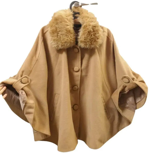 [BUNJANG] Vintage Fur Collar Cape Coat / 빈티지 퍼 카라 망토 코트 케이프 라떼갸루