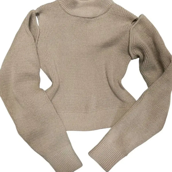 [BUNJANG] Off-Shoulder Ribbed Turtleneck Knit Top with Shoulder Cut-out / 일브 골지 오프숄더 목폴라 니트 어깨트임 티셔츠