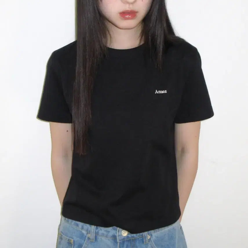 [BUNJANG] Ames Worldwide Black Half Sleeve Crop T-Shirt / 아메스 월드와이드 반팔 블랙