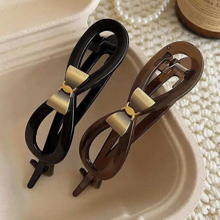 [BUNJANG] Ribbon Hair Clip Black/Brown / 리본 헤어 집게핀 블랙/브라운 새상품